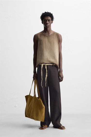 CRINKLED EFFECT TANK TOP - Brown by Zara - Image 0