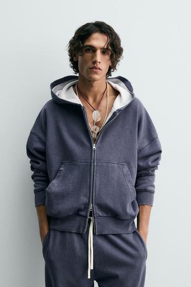 COMBINED WAFFLE-KNIT HOODIE - Ink blue by Zara