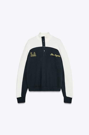 SUDADERA COMBINADA TRICOT - marino de Zara
