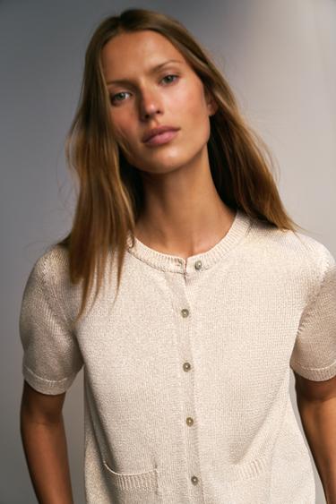 GILET EN MAILLE MANCHES COURTES - Sable de Zara - Image 3