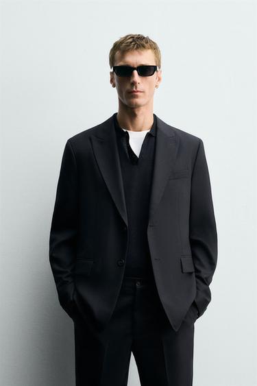 HERRINGBONE SUIT BLAZER - Navy blue by Zara