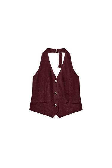 CHALECO HALTER CON LINO - Burgundy de Zara