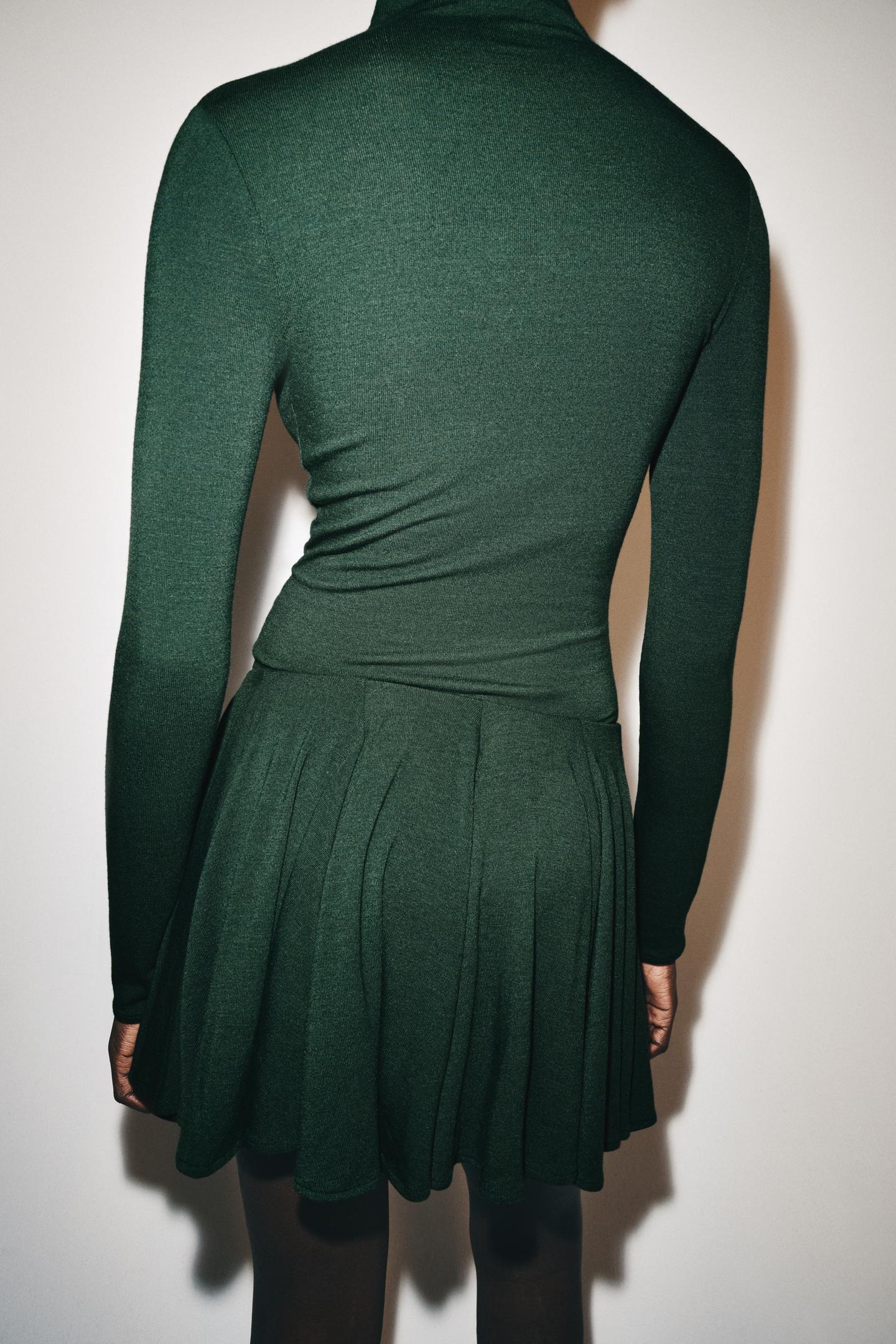 Женская футболка Zara Mock Neck, цвет: Тёмный зелёный — фото 3