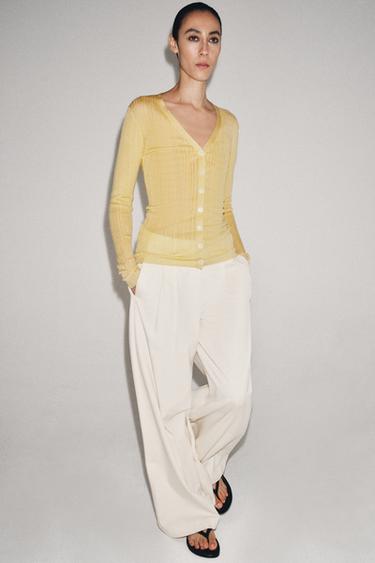 RIB KNIT CARDIGAN - Yellow by Zara