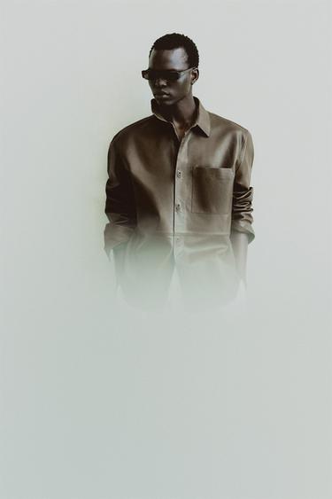 LEATHER SHIRT WITH POCKET - Khaki by Zara