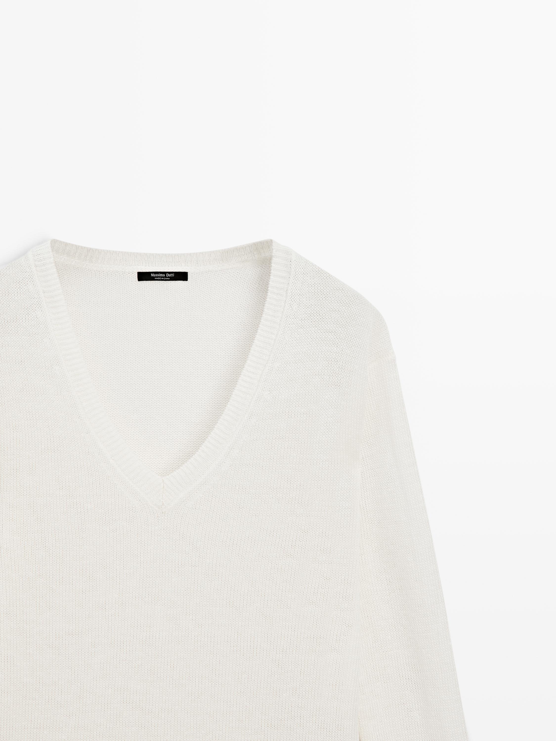 100% linen knit V-neck sweater