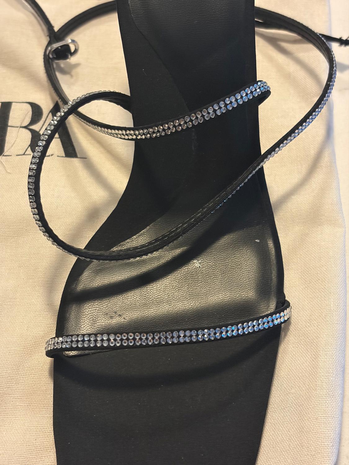 ZARA BLACK STRAPPY SANDALS WITH RHINESTONES SIZE 37 - Image 3
