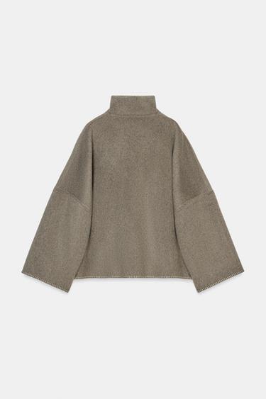 ZW COLLECTION WOOL BLEND TOPSTITCHED JACKET - Brown / Taupe by Zara - Image 5
