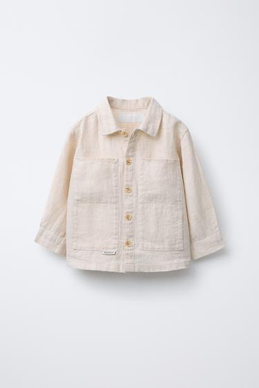 LINEN OVERSHIRT WITH LABEL - Light beige by Zara