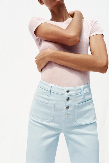 Z1975 HIGH-WAIST FLARE JEANS WITH BUTTONS - Pastel blue by Zara - Image 2