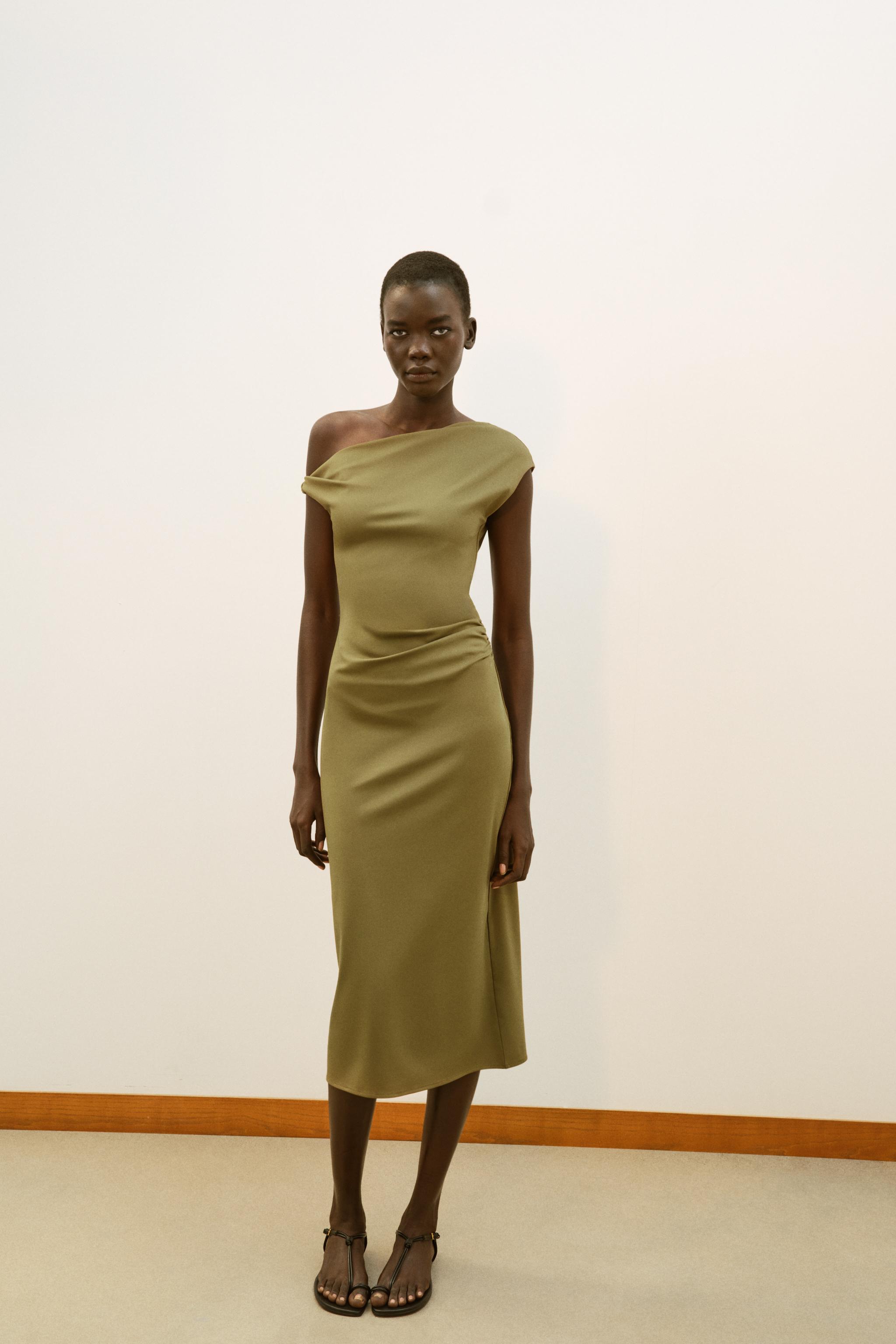 ASYMMETRIC MIDI DRESS - Burgundy | ZARA United States ASYMMETRIC MIDI DRESS - Burgundy | ZARA United States