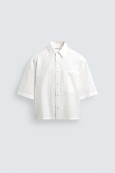Zara 寬版口袋襯衫 - 白色