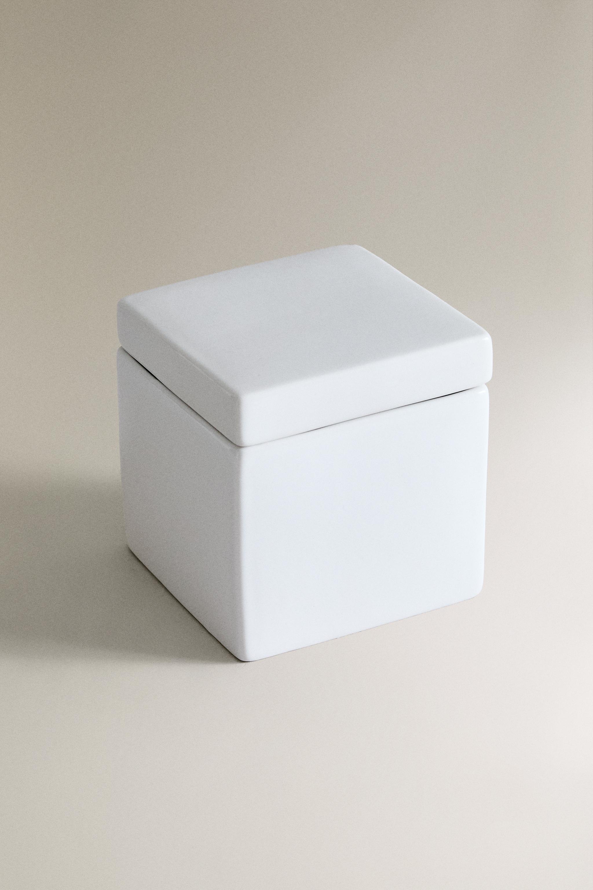 WHITE EARTHENWARE BATHROOM ORGANIZER JAR — White
