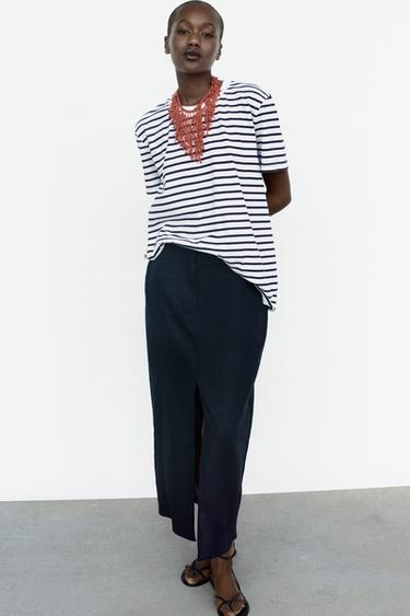 COTTON T-SHIRT WITH ENZYME FINISH - Navy / White by Zara