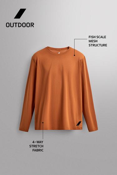 TEXTURED LONG SLEEVE GRAVEL TECHNICAL T-SHIRT - Ochre by Zara - Image 6