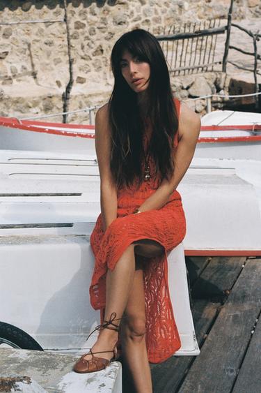 POINTELLE KNIT MIDI DRESS - Orange by Zara - Image 2