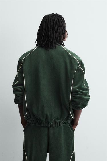 BLOUSON EN VELOURS AVEC LISERÉS - Vert de Zara - Image 2