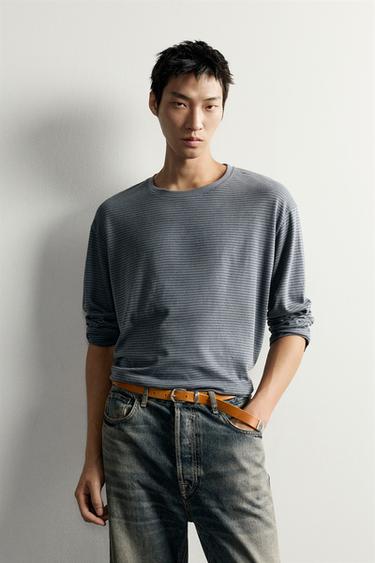 COTTON-MODAL STRIPED T-SHIRT — Gray 2