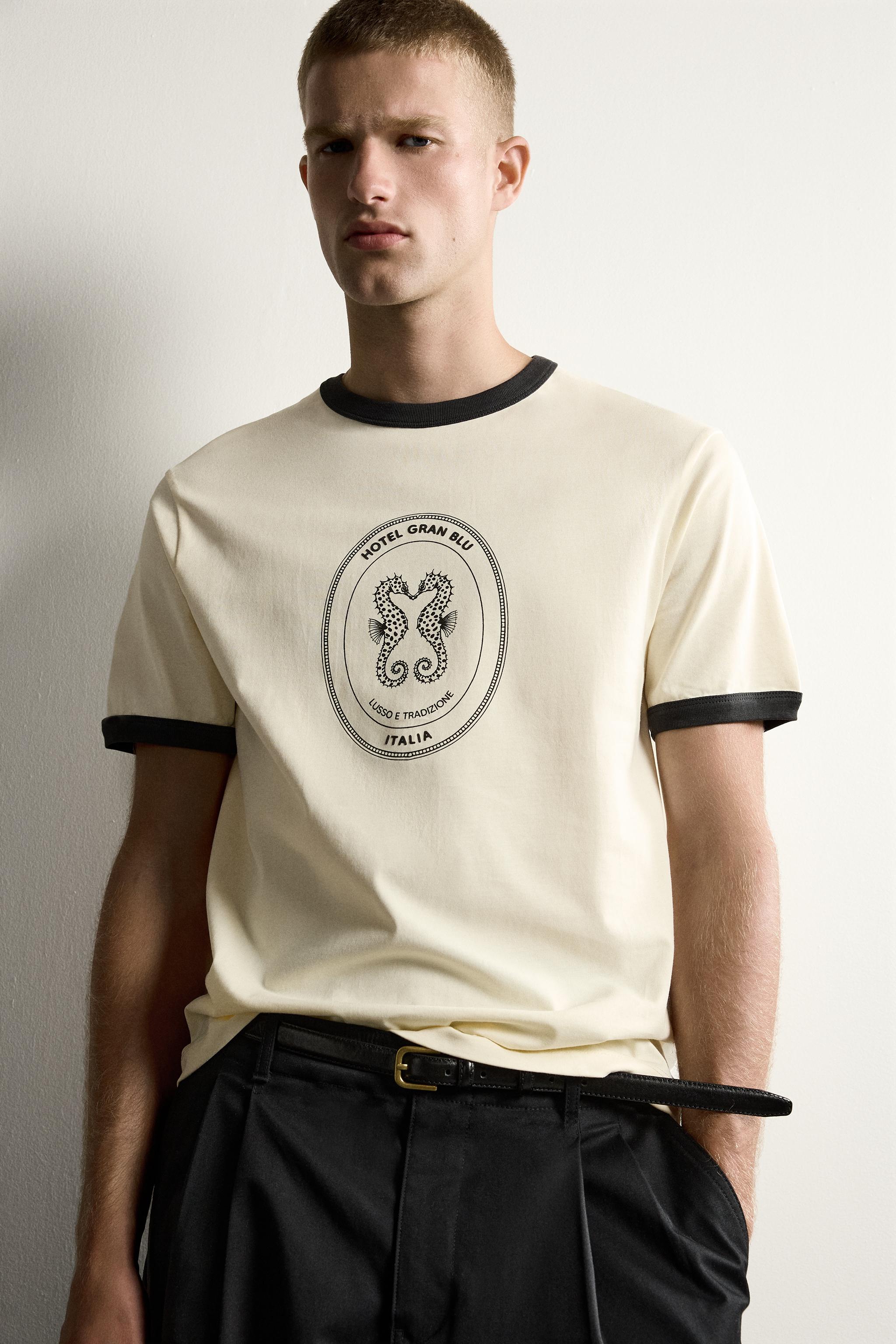 RINGER CONTRAST RIBBED GRAPHIC T-SHIRT