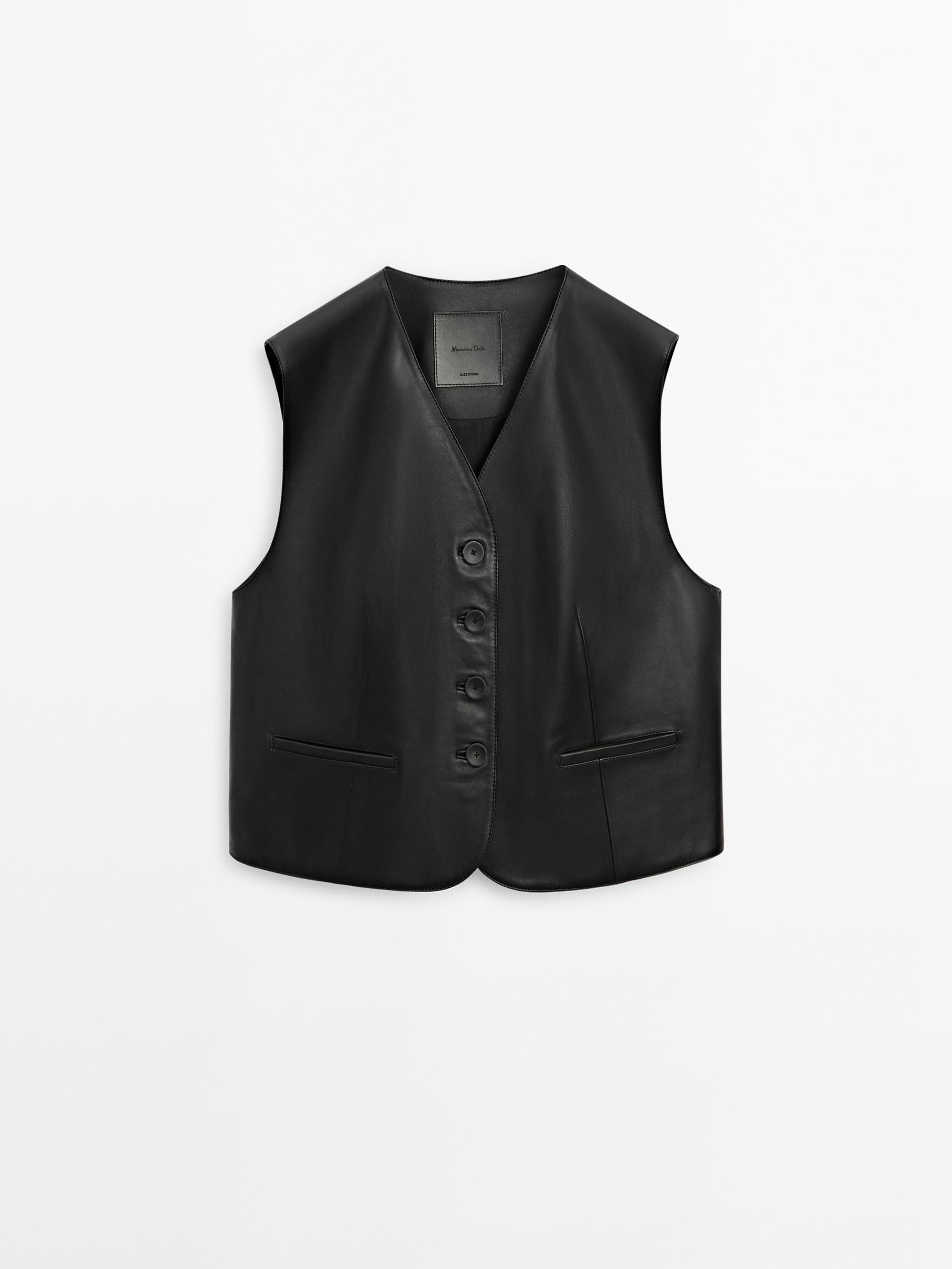 black leather gilet zara