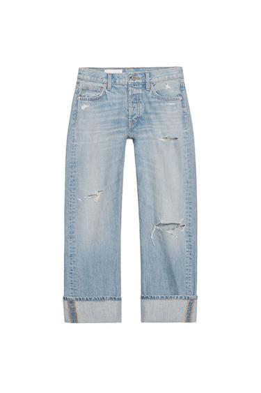 TRF FOLD-UP STRAIGHT MID-WAIST JEANS - Light blue by Zara