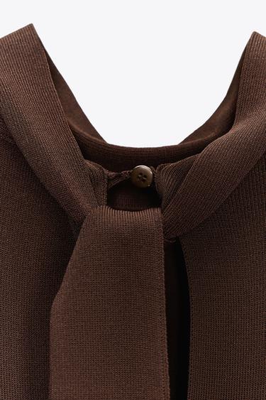 ROBE TUNIQUE MIDI AVEC NŒUD - Marron foncé de Zara - Image 7