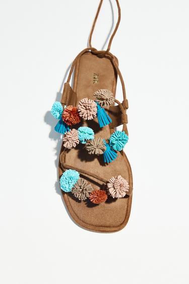 BEADED STRAPPY SANDALS - Multicoloured by Zara