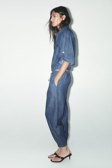 LINEN BLEND JOGGER TROUSERS - Indigo by Zara