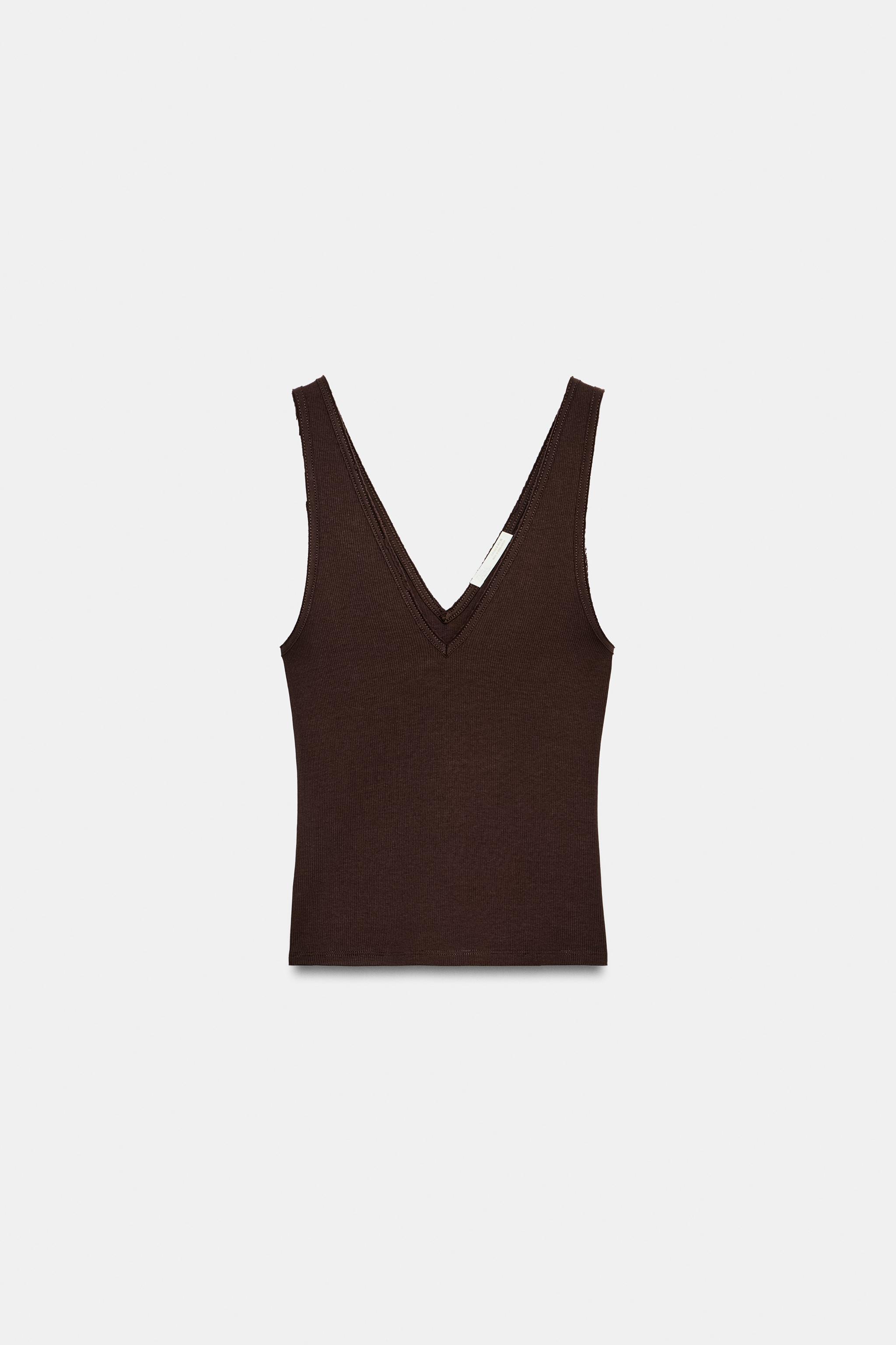 Женские топы Zara RIBBED V-NECK TANK TOP — фото 5