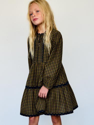 Zara PLAID RIC RAC DRESS - Greenish