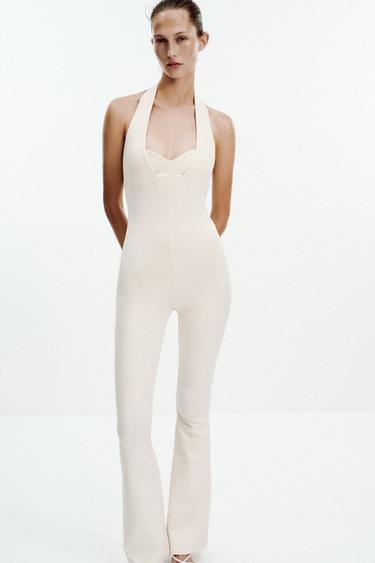 CELANA TERUSAN INTERLOCK FLARE - Ecru dari Zara