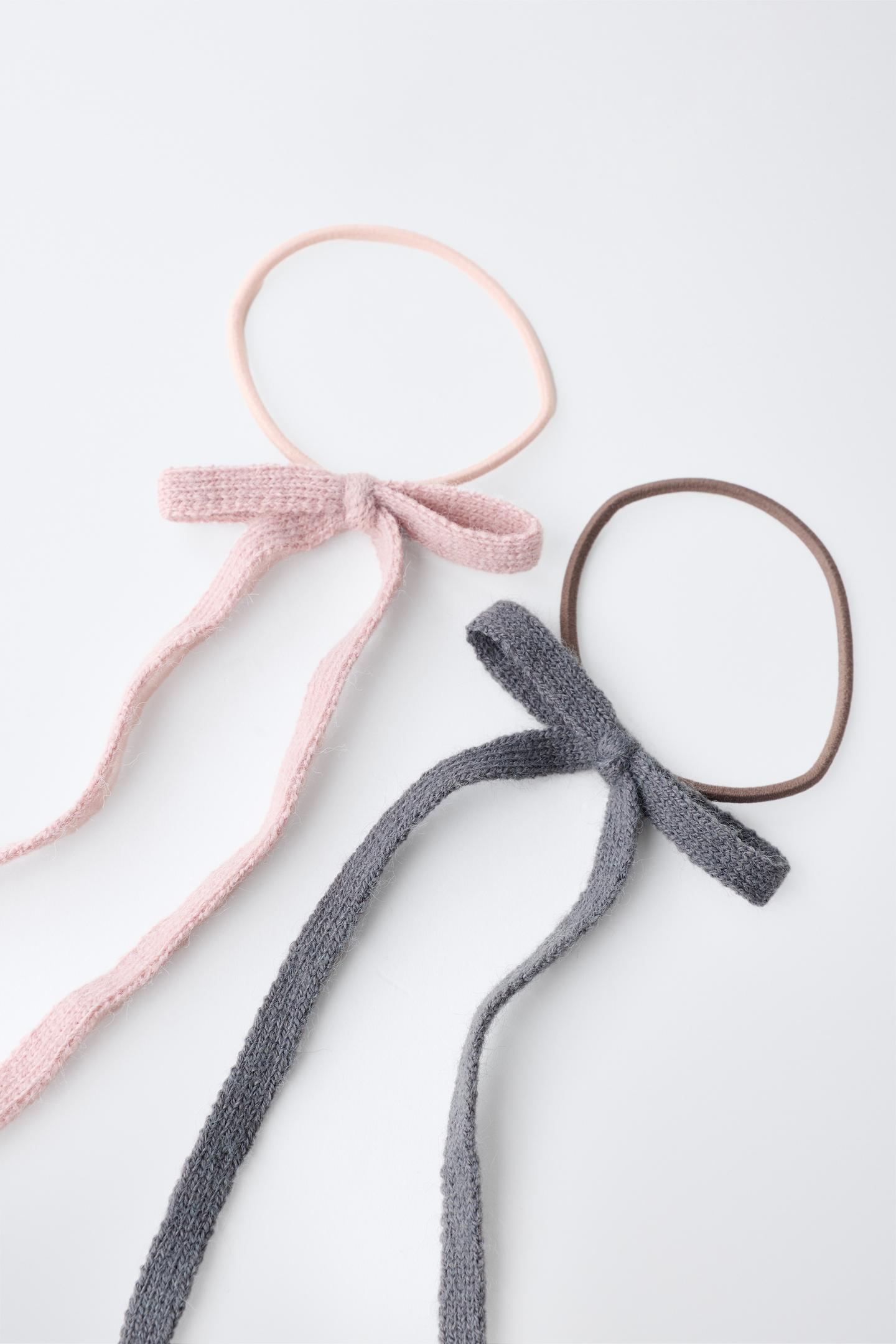 Детские аксессуары для волос Zara 4-PACK Knit Bow Hair Ties, цвет: Pinks — фото 3