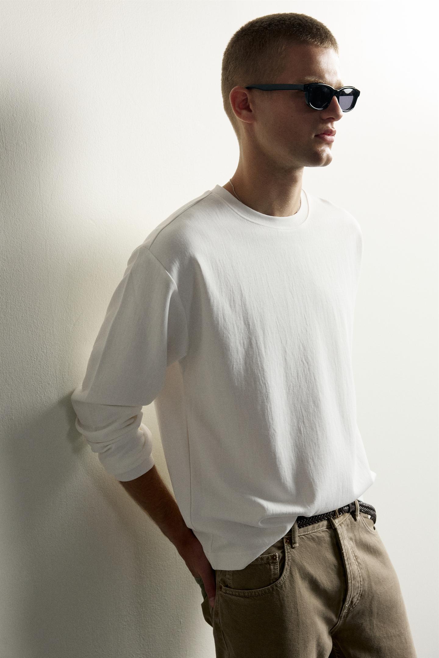 Мужская футболка Zara Textured Relaxed Fit, цвет: Белый — фото 5