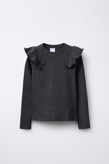 CAMISETA RIB VOLANTES - Gris antracita de Zara