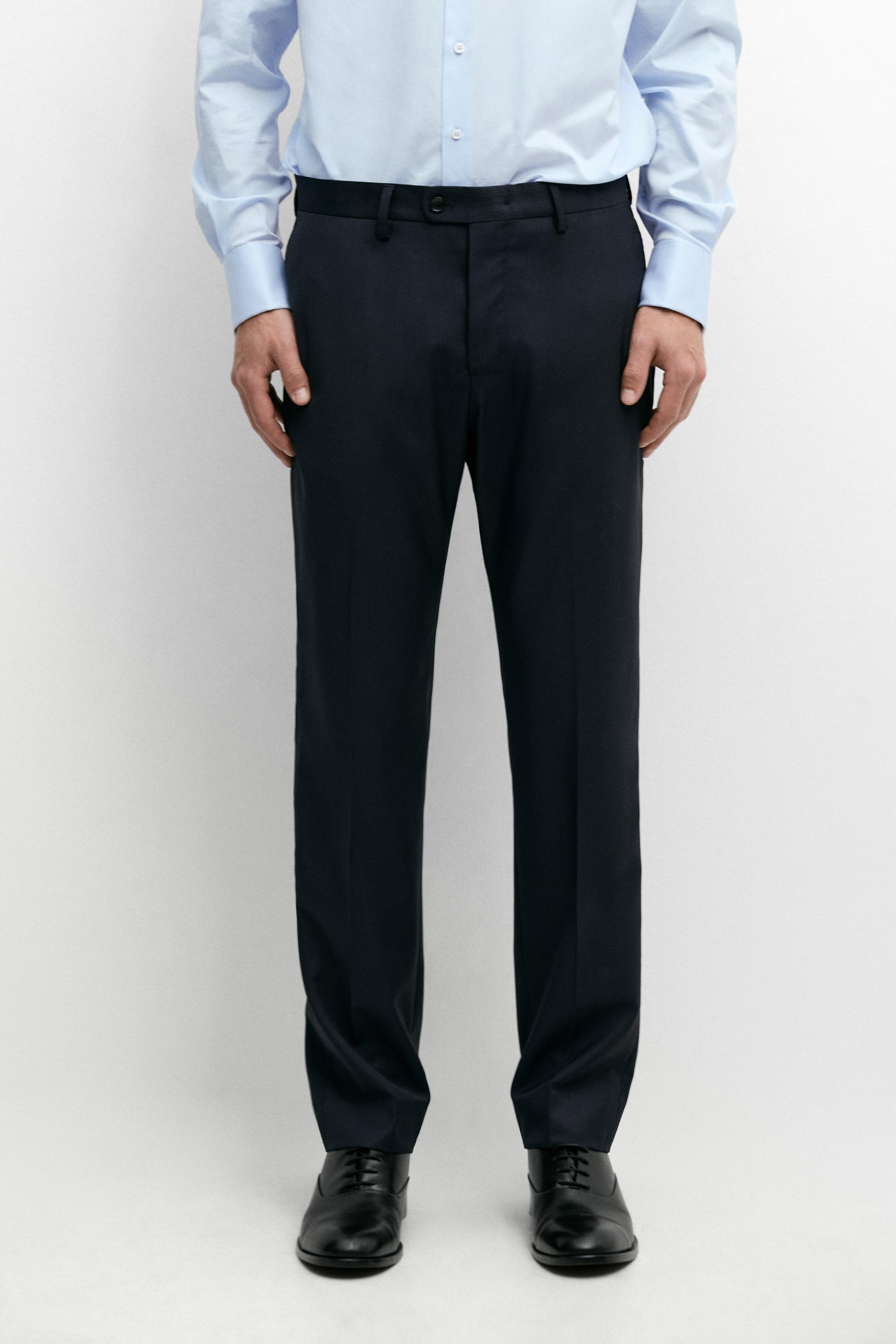 Striped wool blend suit trousers — Navy blue