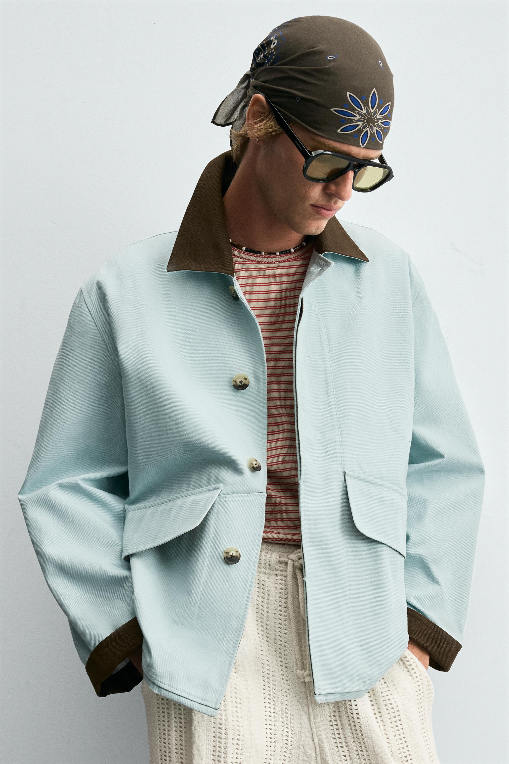 CONTRAST COLLAR JACKET - Light blue | ZARA United States