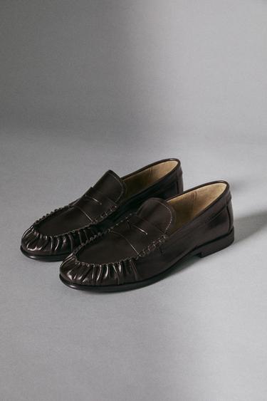 Zara Embossed leather loafers - Brown - Image 0