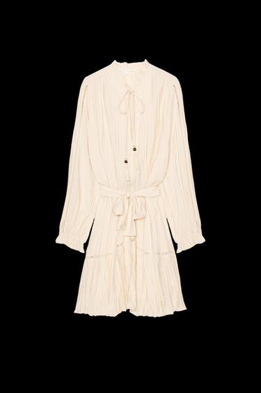 Zara WRINKLED EFFECT MINI DRESS - Beige - Image 0