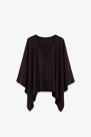 RIBBED ASYMMETRIC CAPE - Aubergine by Zara - Image 3