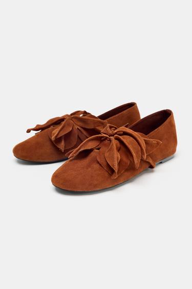 LEATHER FLOWER BALLERINAS - Dark tan by Zara - Image 4