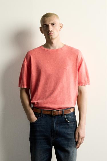 TEXTURED KNIT T-SHIRT - Coral by Zara