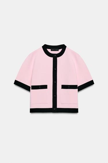 GILET EN MAILLE BIMATIÈRE MANCHES COURTES - Rose de Zara - Image 5