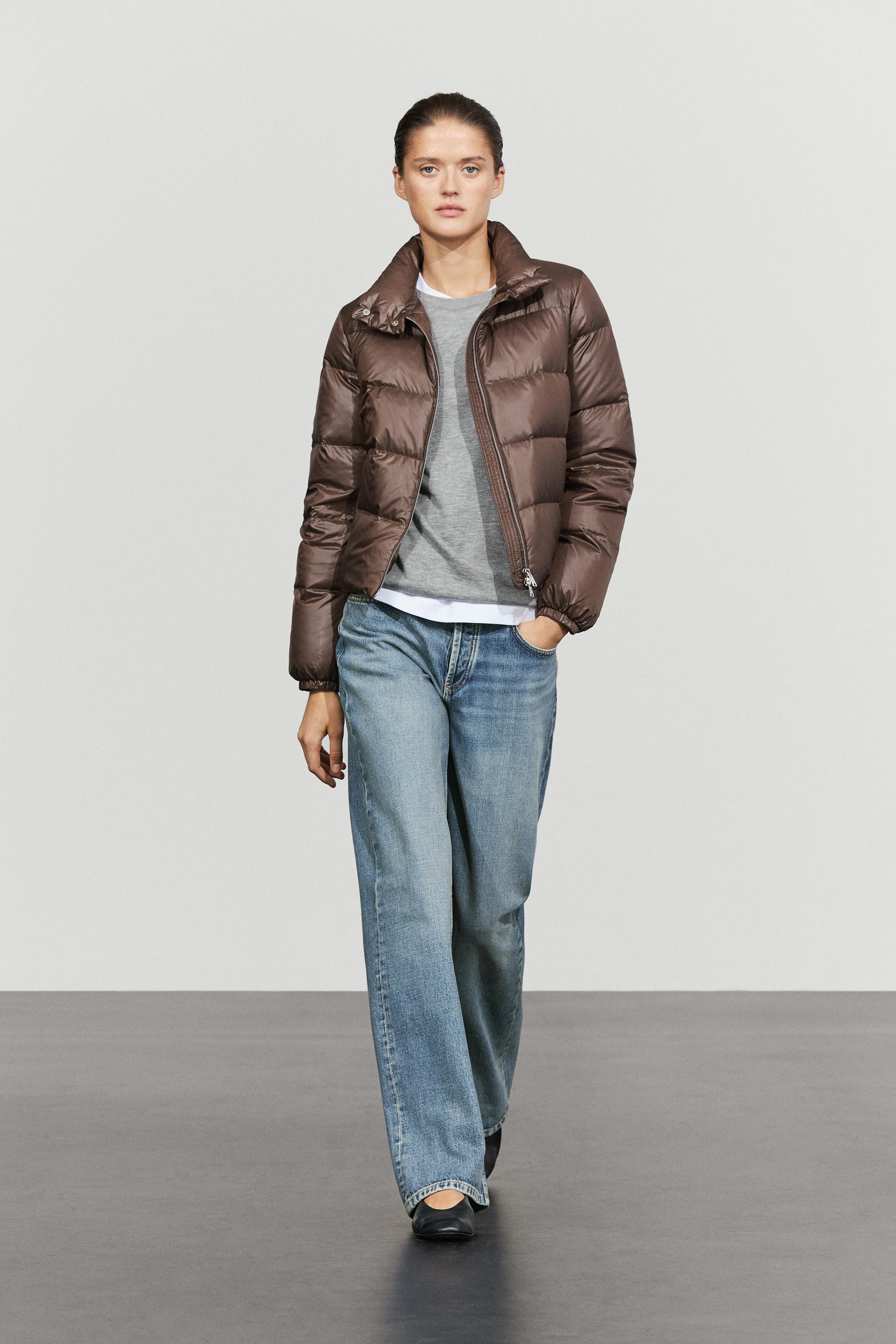 Stand collar down jacket - Brown marl | ZARA Canada