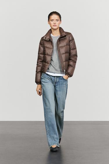 Zara Stand collar down jacket - Brown marl - Image 0