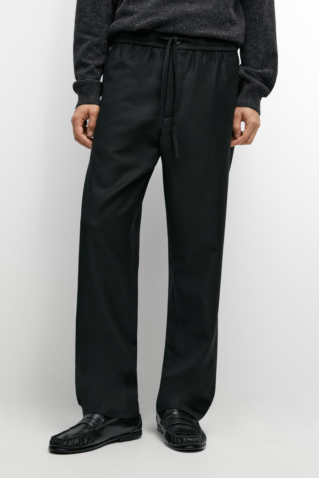 100% wool jogger fit pants — Black