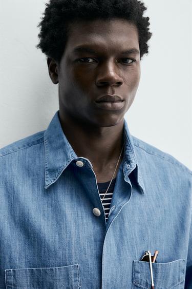 DENIM SHIRT WITH POCKETS - Blue by Zara - Image 4