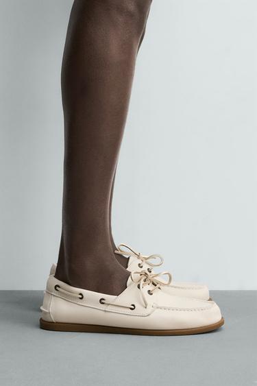 CHAUSSURES BATEAU EN CUIR - Blanc de Zara - Image 0