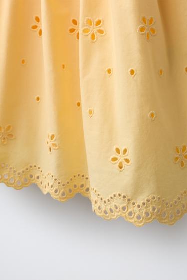 EMBROIDERED SCHIFFLI DRESS WITH RUFFLES - Yellow by Zara - Image 3