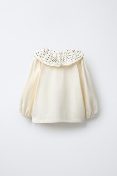 HAUT À COL CLAUDINE BRODÉ - Bleu marine / Blanc de Zara - Image 1
