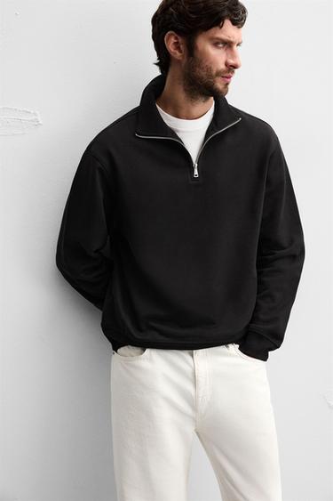 BASIC QUARTER-ZIP SWEATSHIRT - Black by Zara